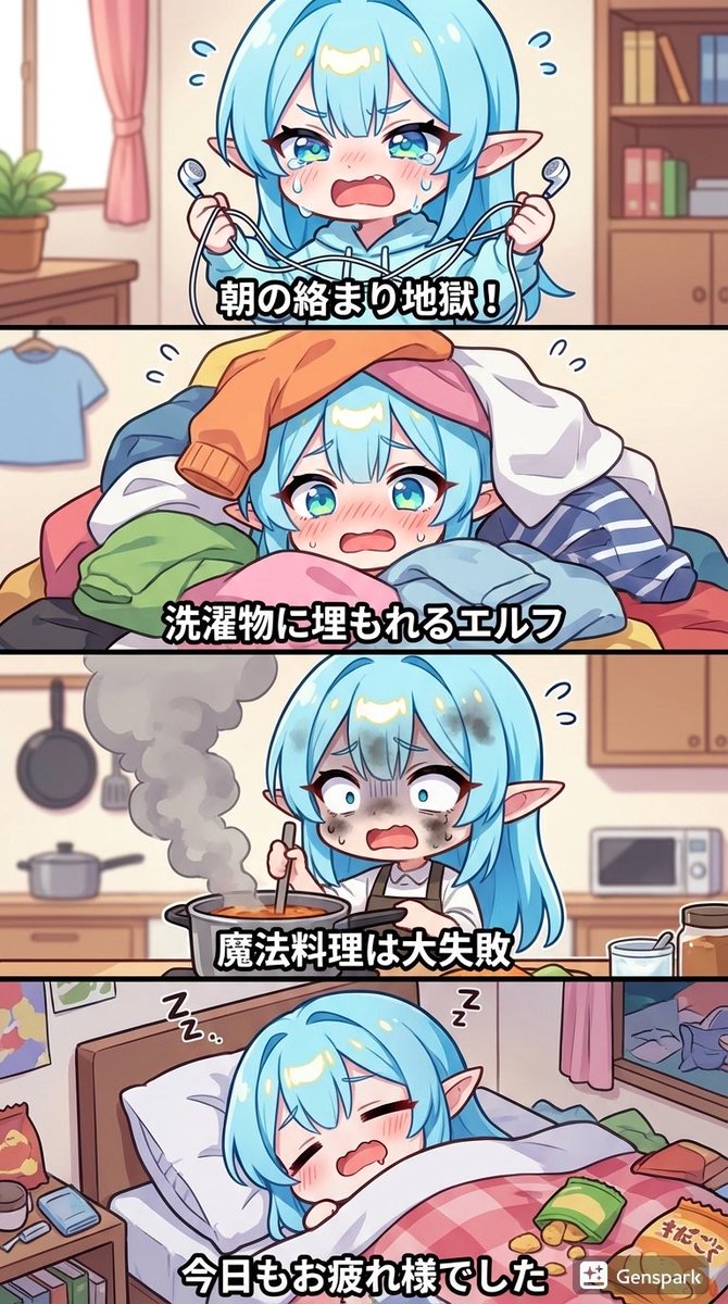 Four-panel comic about a clumsy elf - Image 1