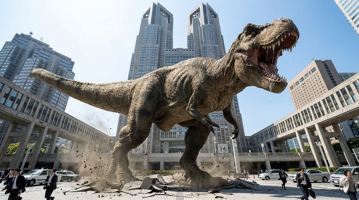 Dinosaur appearing in front of Tokyo Metropolitan Government Building - Image 1