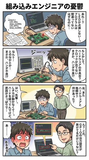 Generate a 4‑panel comic about the hardships of an embedded engineer.

Author: Naitsuku
Source: https://x.com/nainara_tsukuru/status/1992...