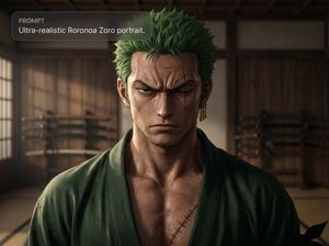 Ultra-realistic Roronoa Zoro portrait.

Author: Crea Dei
Source: https://x.com/crea_dei/status/1992116959190913170