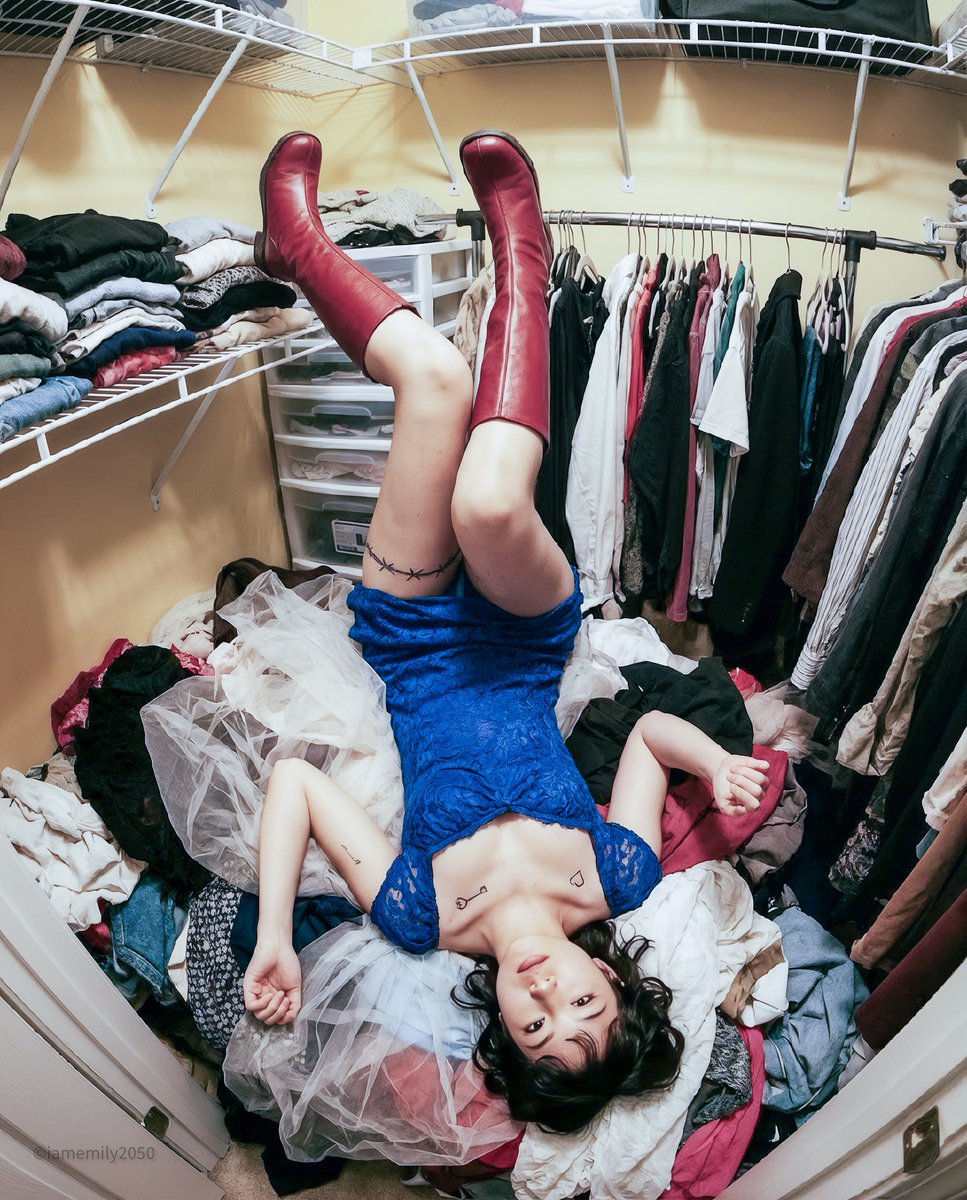 High-angle fairy grunge idol in cluttered closet - Image 4
