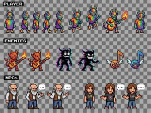 create a sprite sheet for a 2D NES platforming game, include enemies and NPCs

Author: Glenn Williams
Source: https://x.com/GlennHasABear...