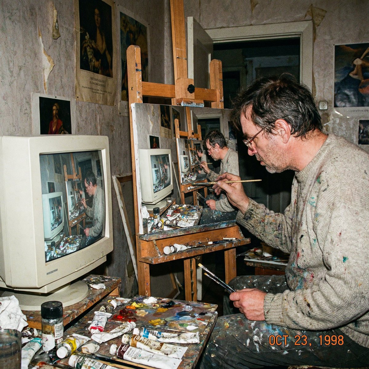 Recursive artist painting a photo of himself painting - Image 1