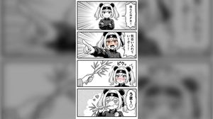 Generate a four-panel manga in a typical Japanese anime style. The image is a vertically long rectangle with four panels arranged from to...