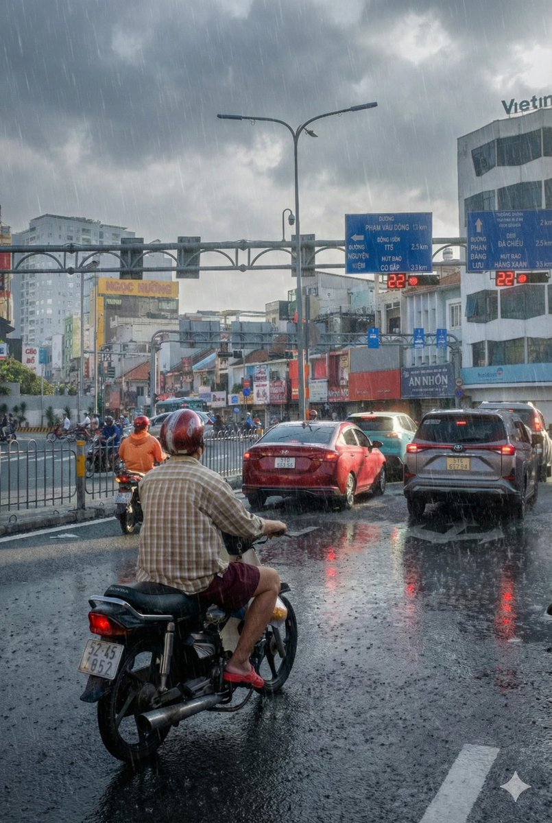 Edit city photo into rainy scene with Vietnamese bikers - Image 2
