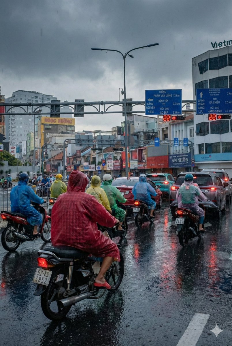Edit city photo into rainy scene with Vietnamese bikers - Image 3