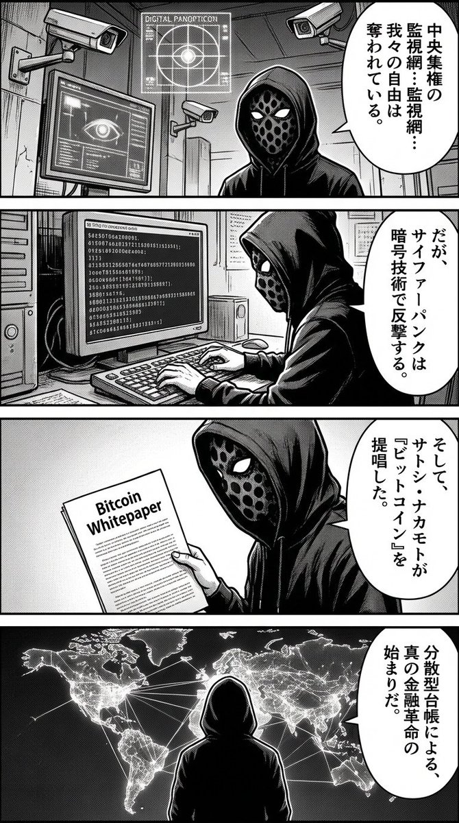 Four-panel manga about Bitcoin from cypherpunk view - Image 1