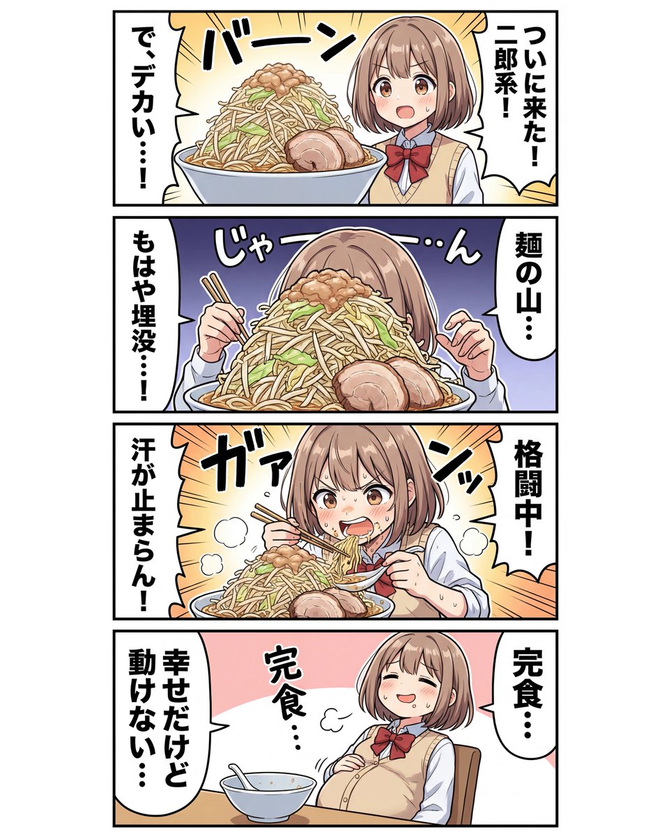4-panel Japanese gag manga about Nanami eating ramen - Image 1