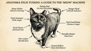 make a funny anatomical diagram of this pet, have humorous annotations

Author: Glenn Williams
Source: https://x.com/GlennHasABeard/statu...