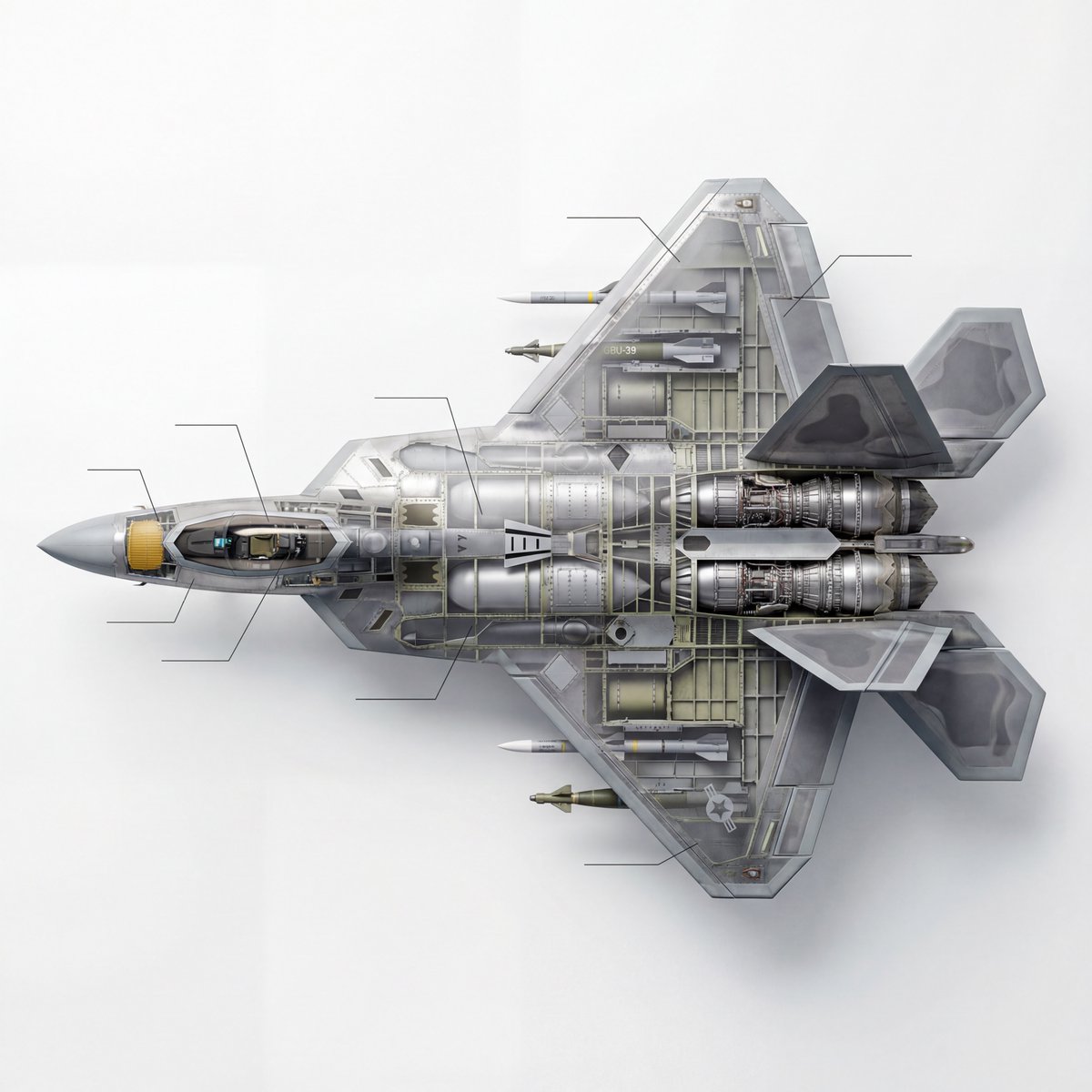 Cutaway infographic of a 5th generation stealth fighter jet - Image 1