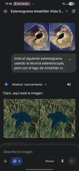 Imita el siguiente estereograma usando la técnica estereoscopía, pero con el lago de Amatitlán visto desde arriba (vista satelital) y con...