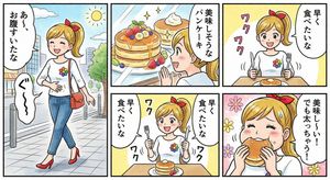 I want to create a 4-panel manga with a woman as the main character.
The woman is Japanese. She has a bright expression.
Blonde ponytail ...