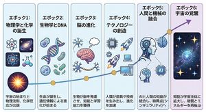 Please create an image that explains Ray Kurzweil’s theory of the “six epochs” in Japanese.

Author: Tsubame
Source: https://x.com/Tsubam...