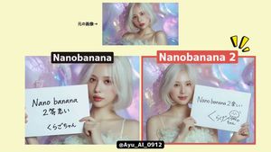 The referenced adult female idol is holding a signed shikishi board that has the message “Nano banana 2 is fun” and her own autograph (he...