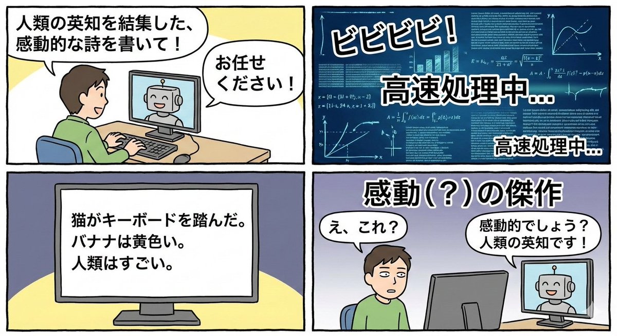 关于生成式 AI 的四格讽刺漫画