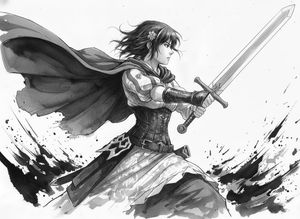Abe-chan in ink-painting style, holding a sword in a ready stance seen from the side.

Author: ウィズダフネ初老”ジフレド”
Source: https://x.com/oJzTr...