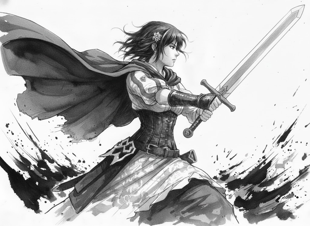 水墨画风格的持剑阿部酱