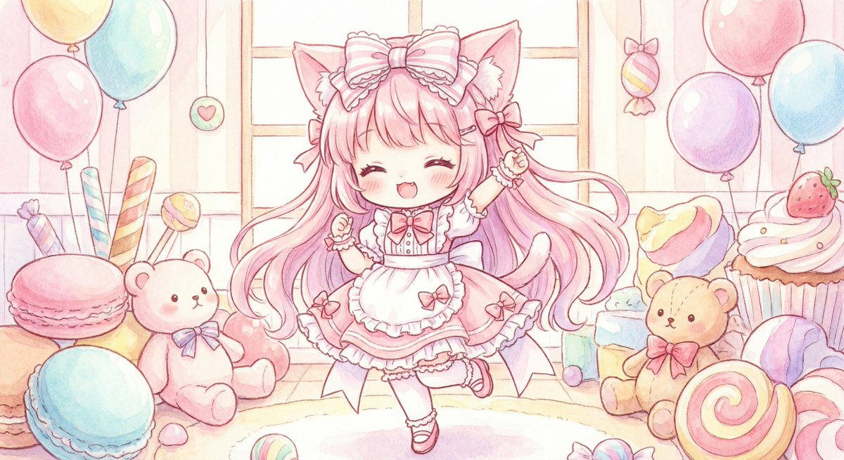 Cute chibi cat-eared girl illustration - Image 1