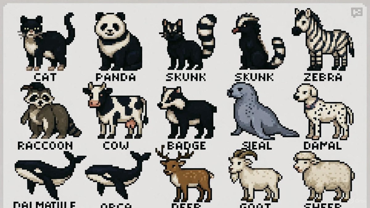 16-bit pixel art poster of black-and-white animals - Image 2