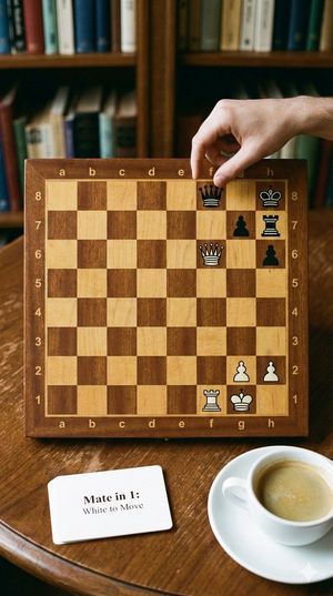 Make an image of an interesting mate-in-1 chess puzzle. Make the aspect ratio such that it's easy to view on a phone.

Author: Rishi Meht...