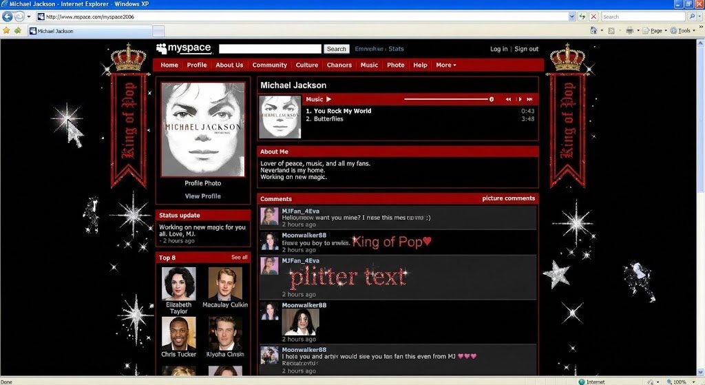 某名人的 MySpace 页面截图