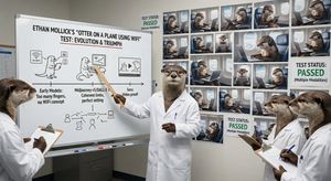 Scientists who are otters are using a white board to explain ethan mollicks otter on a plane using WiFi test of AI (you must search for t...