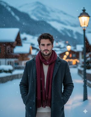 Hyper-realistic, ultra-detailed DSLR cinematic portrait of a young man (same facial identity as reference) standing outdoors in a Swiss a...