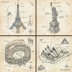 Create a hand drawn isometric schematic diagram of [LANDMARK]. 1080x1080 dimension

Author: TechieSA
Source: https://x.com/TechieBySA/sta...