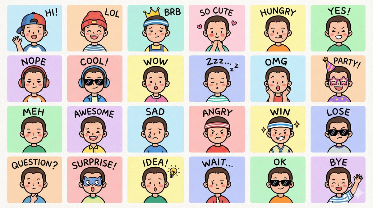 LINE-style Q-version emoji portrait grid - Image 1
