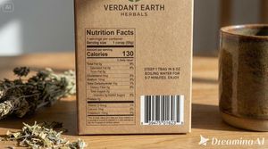 Packaging mockup for a herbal tea box, accurate nutrition label, barcode, small print brewing instructions.

Author: Nas
Source: https://...