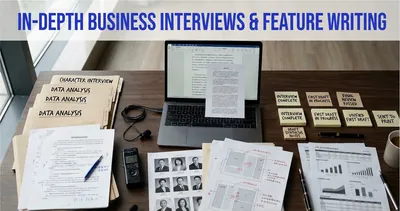 In-depth business interview and feature writing assistant
