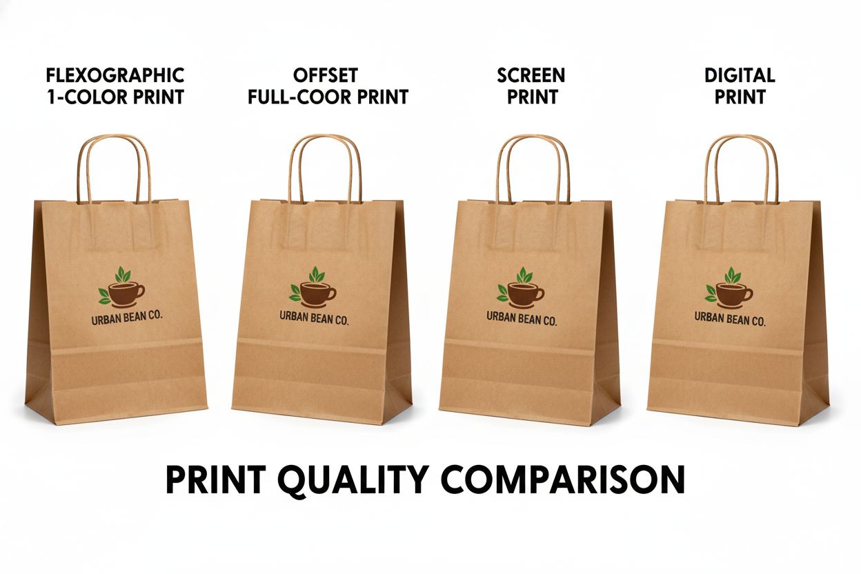 Comparison of printing methods showing the same logo printed using each technique