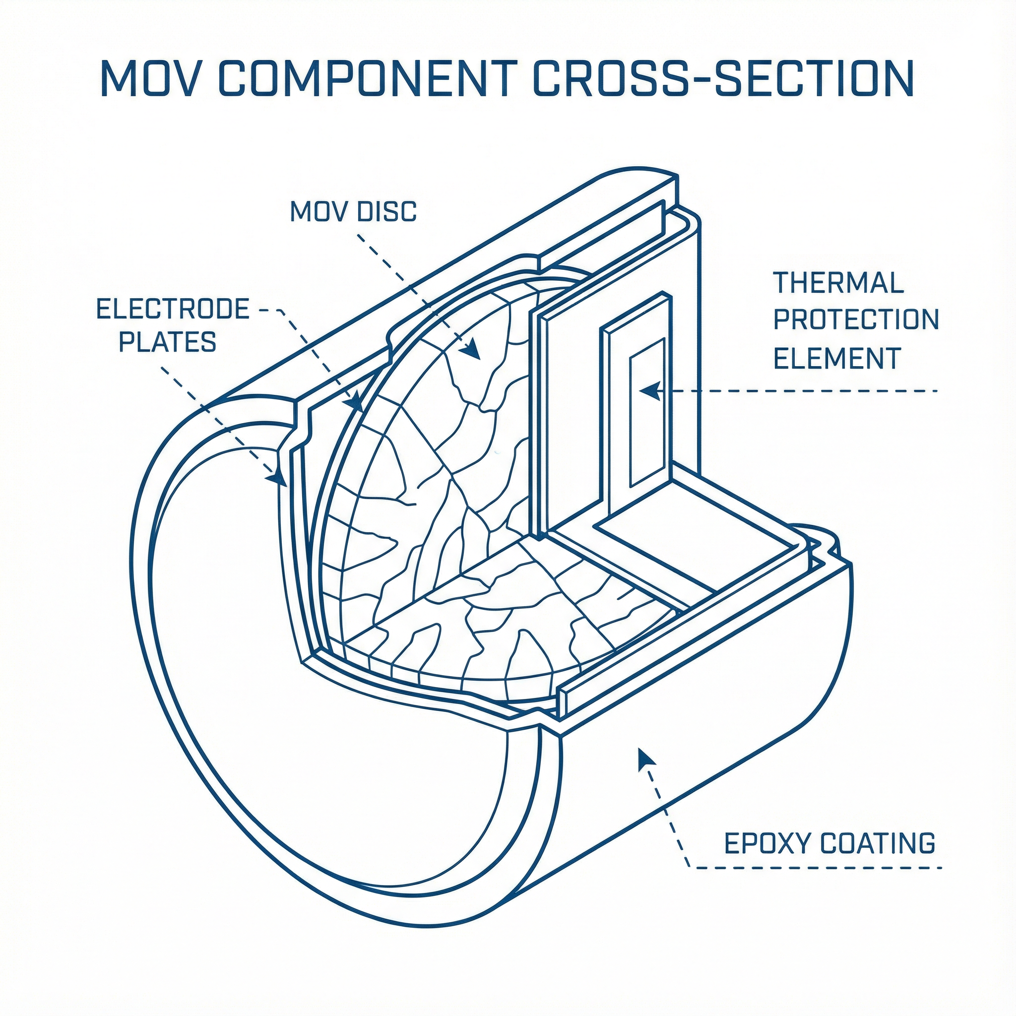 Diagram showing the internal structure of a Metal Oxide Varistor (MOV)
