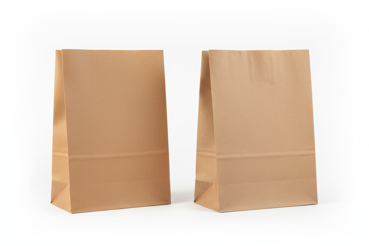 Side-by-side comparison of kraft paper bag vs recycled paper bag texture and strength