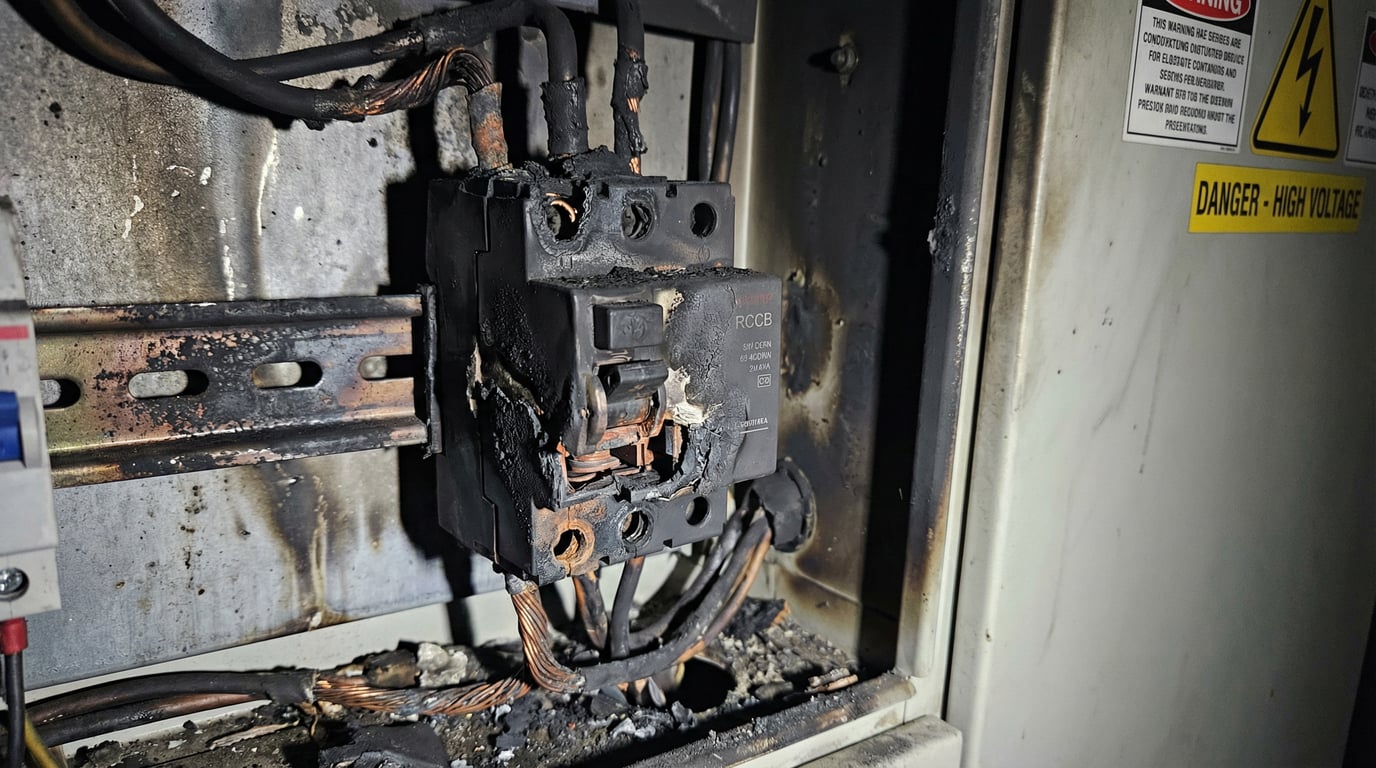Burned RCCB from Electrical Fire
