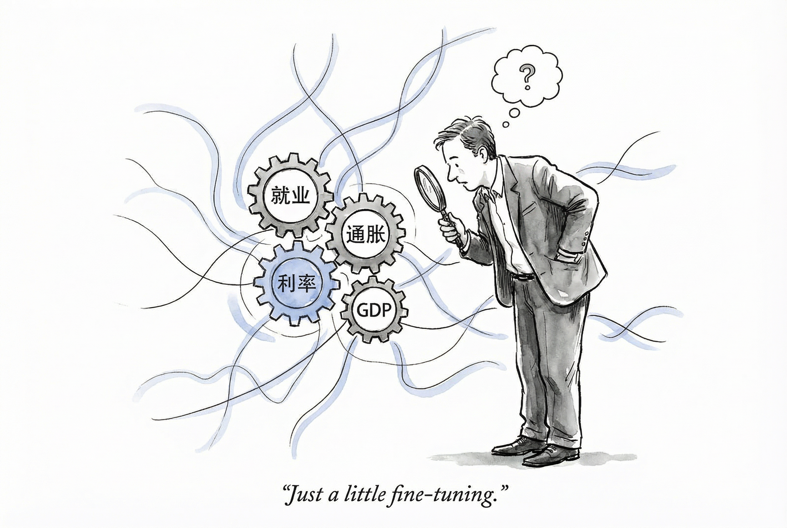 宏观经济调控插画（淡蓝色晕染版）