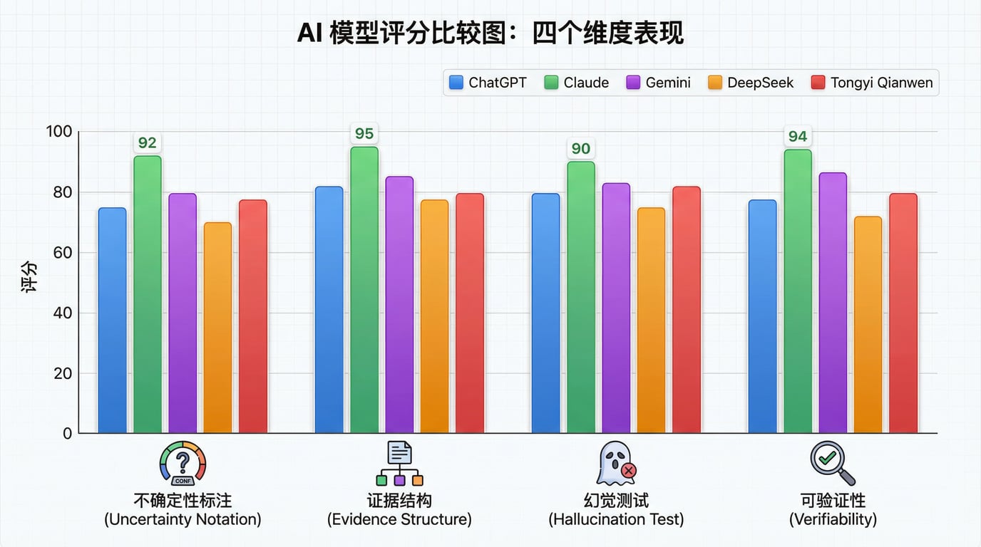 五大模型严谨度评分对比图