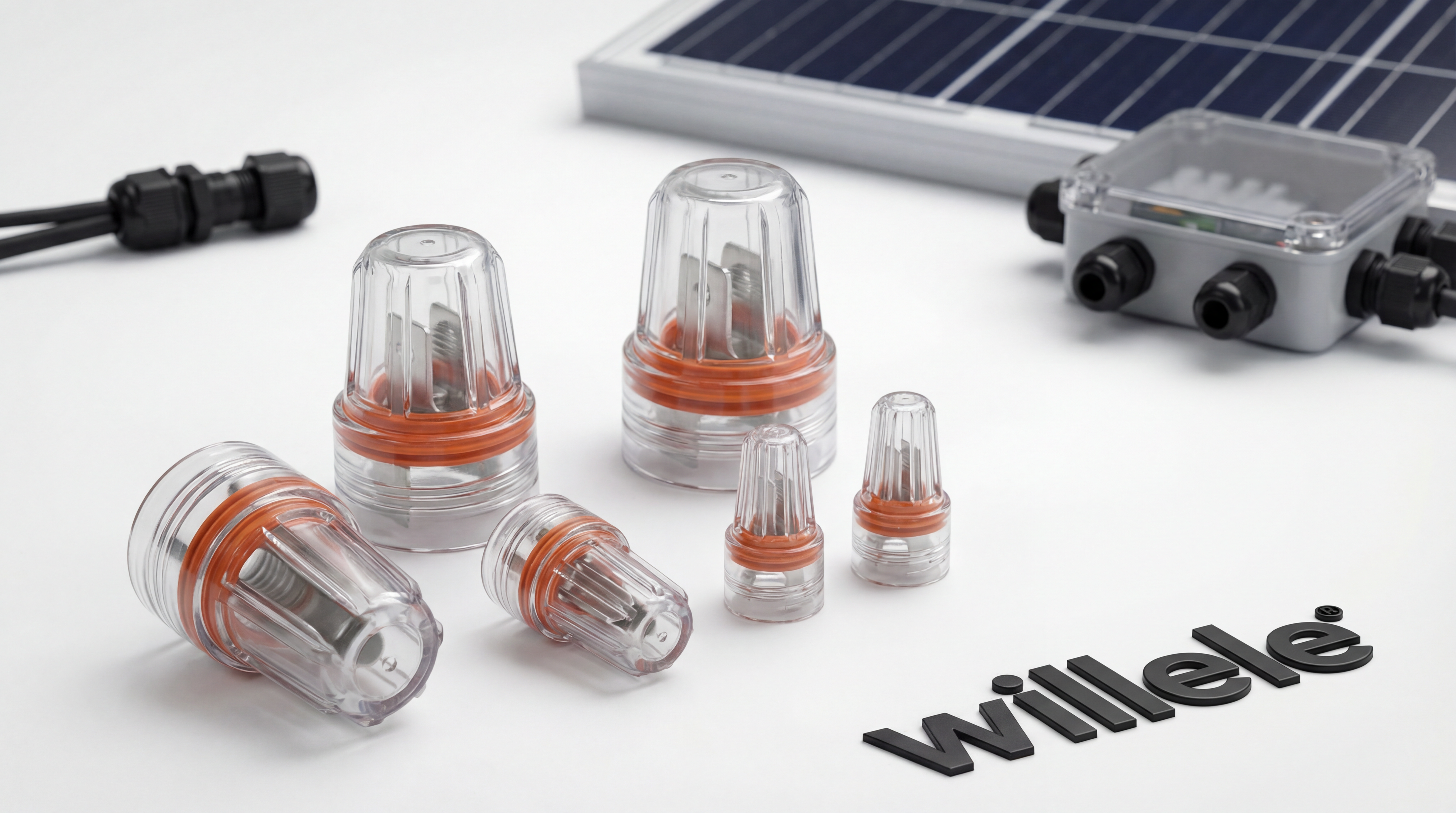 Willele waterproof wire nuts for solar panel installations - professional industrial product photography