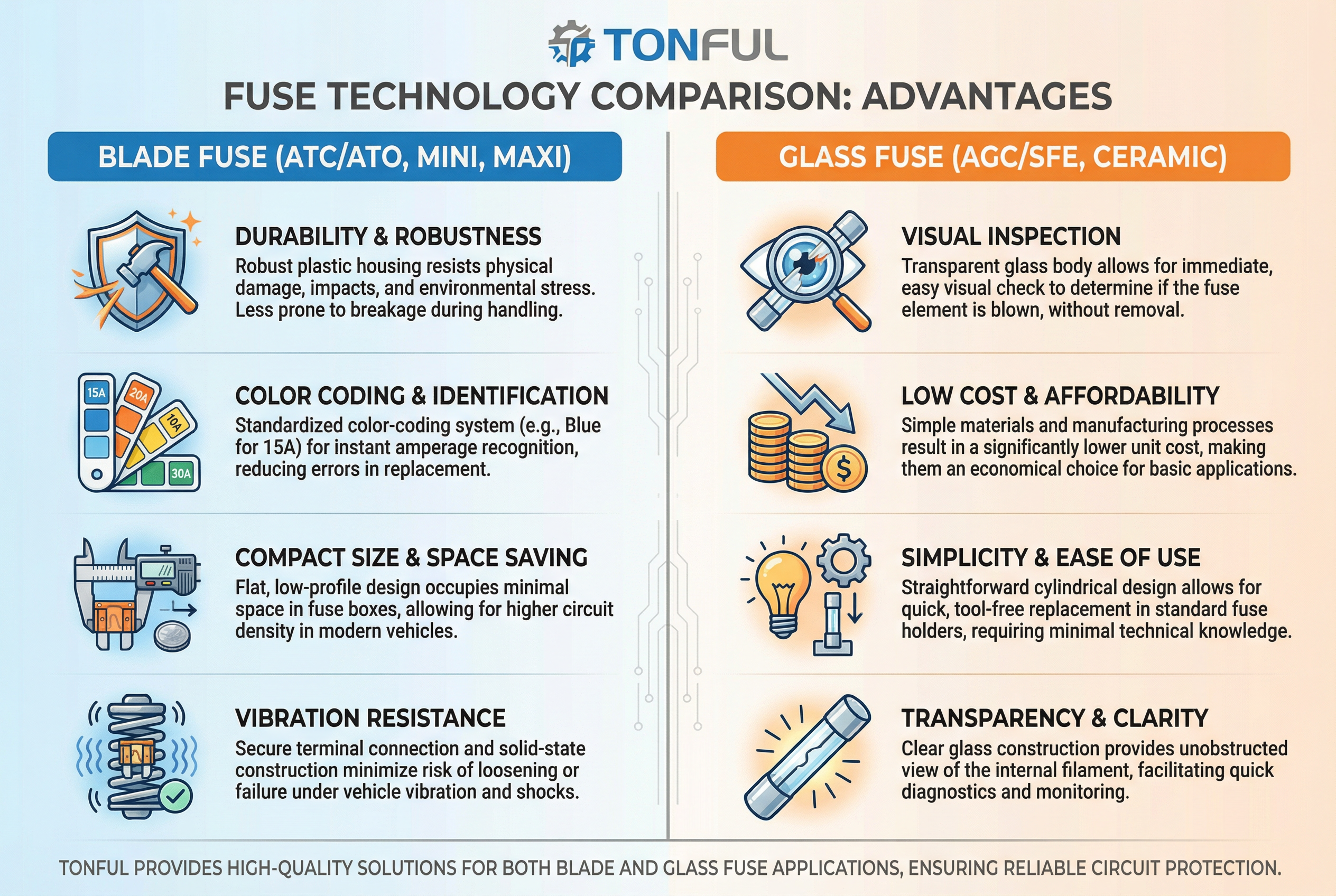 An assortment of fuses including glass tube and blade types