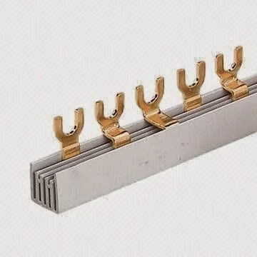 A fork-type busbar showing its U-shaped spade connectors.