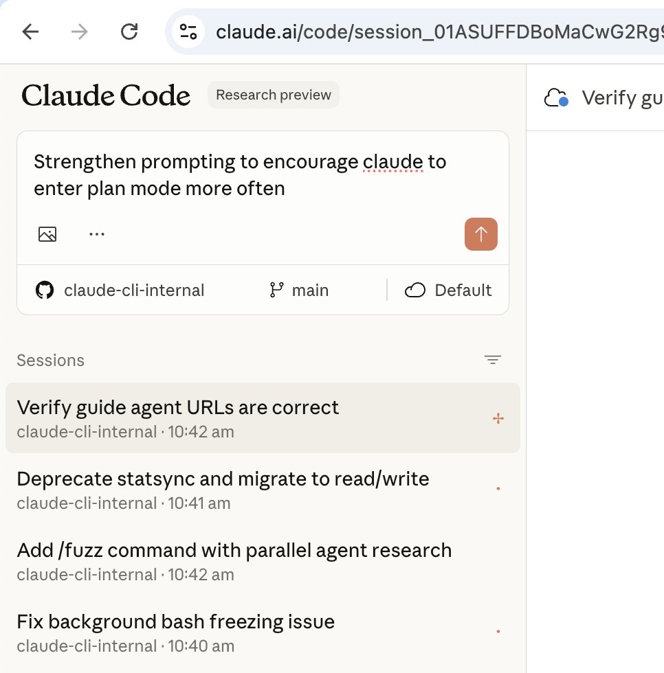 Boris's web-based Claude Code sessions running alongside terminal instances