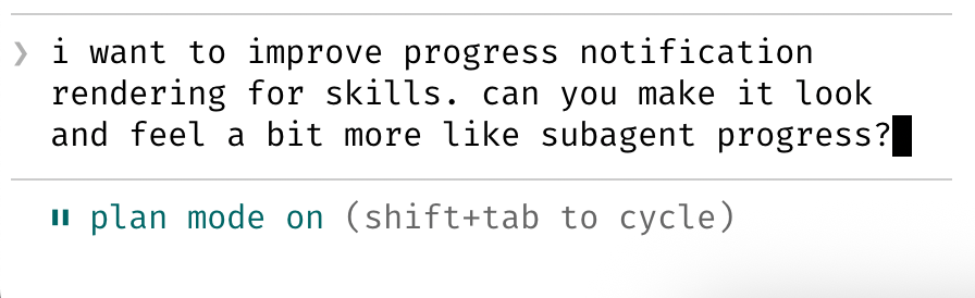 Plan mode interface showing the planning workflow before code execution